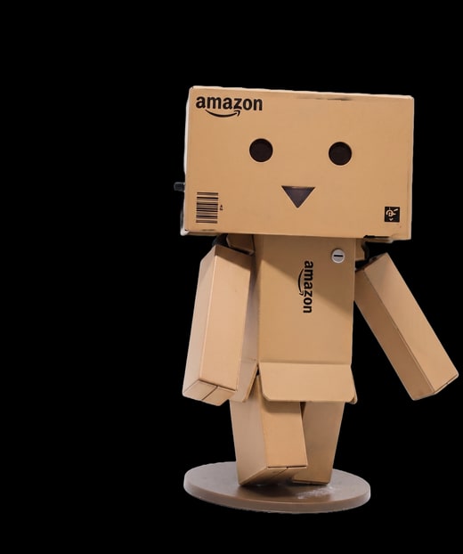 Amazon-themed figure made from shipping boxes — Amazon Ads and marketplace presence