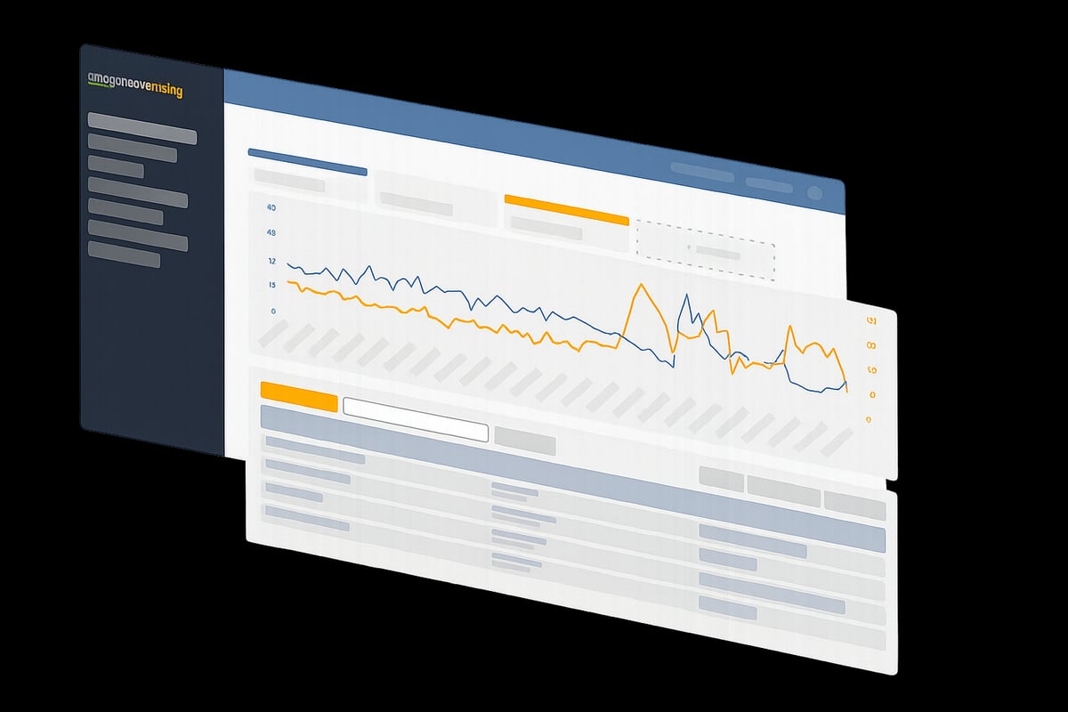 Stylised analytics dashboard with performance charts — Amazon Ads management and reporting